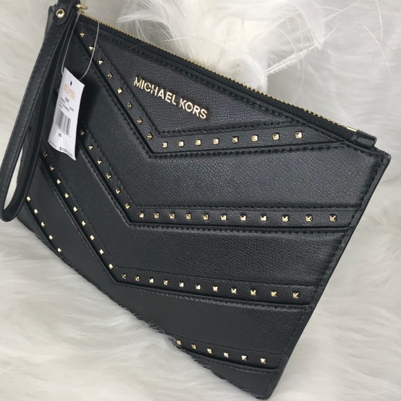 🖤 NEW MICHAEL KORS 🖤 BLACK CLUTCH STUD ELLIS - Picture 2 of 6